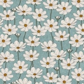 (small scale) Cosmos Floral - cream on dusty blue  - floral home decor - LAD23