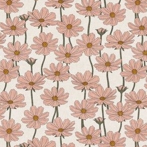 (small scale) Cosmos Floral - boho pink on cream  - floral home decor - LAD23