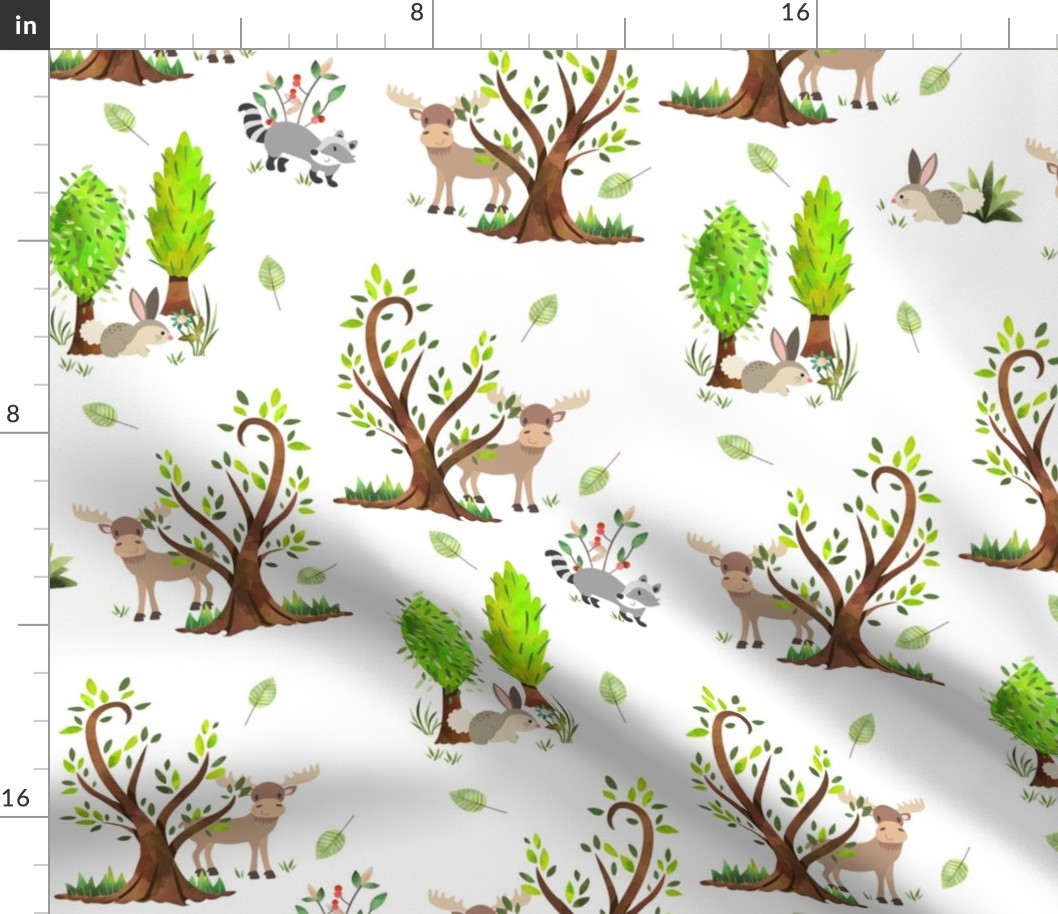 XL Forest Moose and Friends // Kids Camp Fabric - 24" repeat