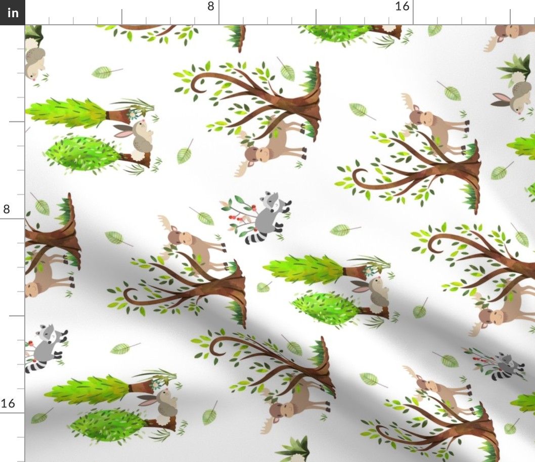 XL Forest Moose and Friends // Kids Camp Fabric - 24" repeat ROTATED