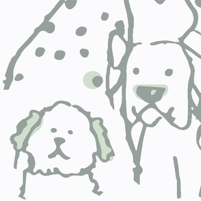 Doodle Dogs_ Blends with Sherwin Williams Taiga Sage Green, 24 x 48 inch repeat scale