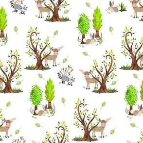 12" Forest Moose and Friends // Kids Camp Fabric - 12" repeat