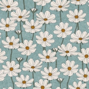 (med scale) Cosmos Floral - cream on dusty blue  - floral home decor - LAD23