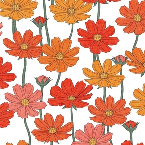 (large scale) Cosmos Floral - multi orange/pink  - floral home decor - LAD23