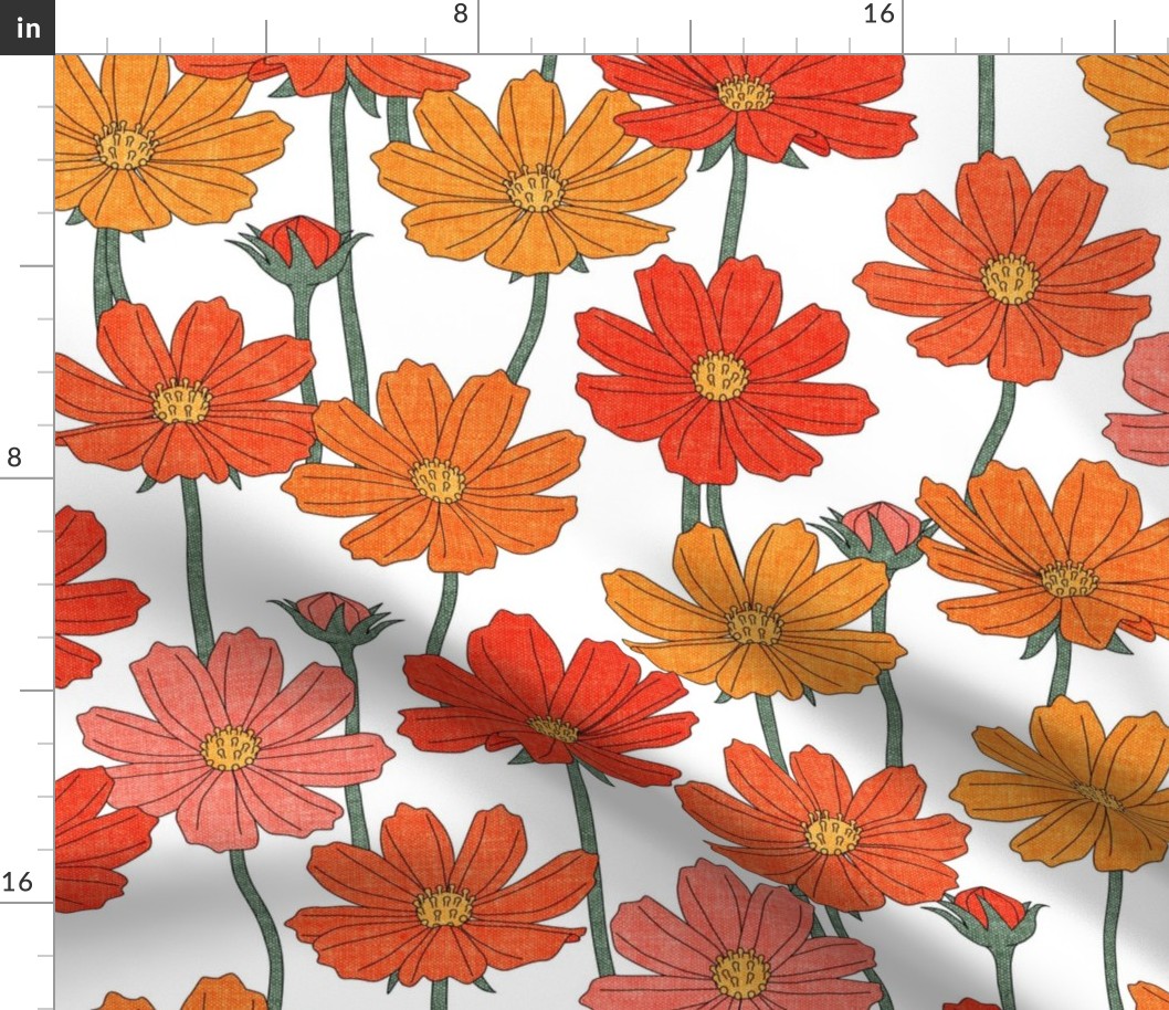 (large scale) Cosmos Floral - multi orange/pink  - floral home decor - LAD23