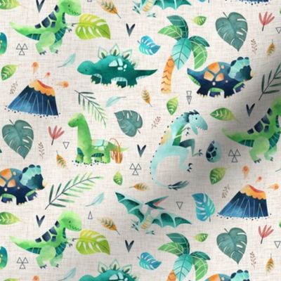 Dinosaurs – Dinosaur Fabric, Baby Boy Fabric, Dinosaur Bedding, Nursery Design Teal Blue Green Dinos (small, beige linen)