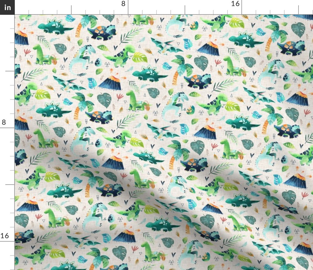 Dinosaurs – Dinosaur Fabric, Baby Boy Fabric, Dinosaur Bedding, Nursery Design Teal Blue Green Dinos (small, beige linen)