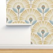 Sunny Boho Garden / Art Deco / Geometric / Floral / Buff  Blue / Large