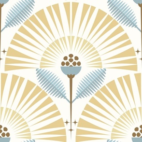 Sunny Boho Garden / Art Deco / Floral / Buff  Blue / Large