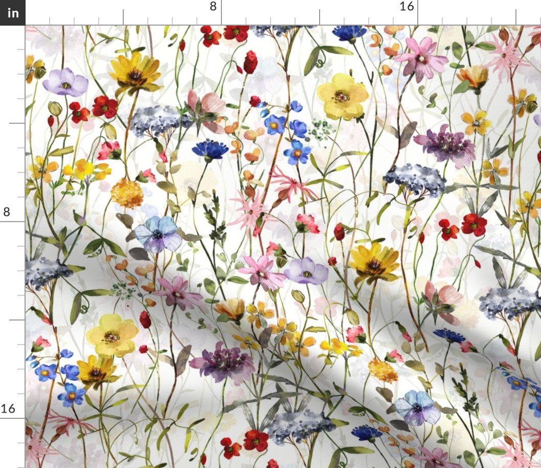 18" Dried Pressed Wildest Wildflowers Meadow   white- double layer -  for home decor Baby Girl and nursery fabric perfect for kidsroom wallpaper,kids room