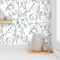 Doodle Dogs_ Blends with Sherwin Williams Taiga Sage Green 12in x 24in repeat scale