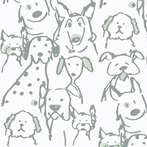 Doodle Dogs_ Blends with Sherwin Williams Taiga Sage Green 12in x 24in repeat scale