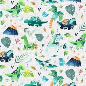 Dinosaurs – Dinosaur Fabric, Baby Boy Fabric, Dinosaur Bedding, Nursery Design Teal Blue Green Dinos (small, gray linen)