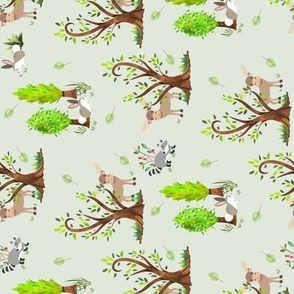 12" Forest Moose and Friends (honeydew)  Kids Camp Fabric, 12" repeat  ROTATED