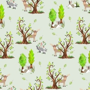 12" Forest Moose and Friends (honeydew)  Kids Camp Fabric, 12" repeat