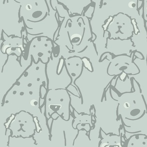 Doodle Dogs_ Soft Spa Sage Green, 12 x 24 inch Half Drop repeat scale