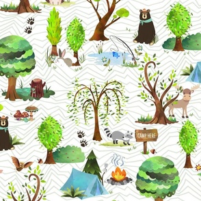 XL Big Bear Camp Adventures // Kids Camping Forest Fabric, 24" repeat