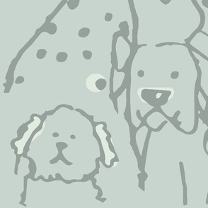 Doodle Dogs_ Soft Spa Sage Green, 24 x 48in repeat scale