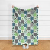 Dinosaur Quilt – Dino Cheater Quilt, Dinosaur Blanket,  Dinosaur Bedding, Boy Nursery Dinos, blue green teal