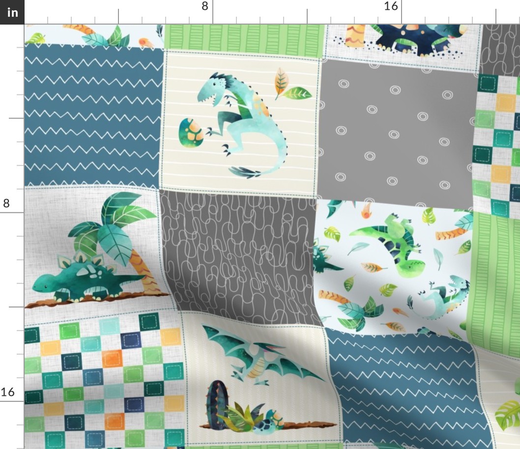 Dinosaur Quilt – Dino Cheater Quilt, Dinosaur Blanket,  Dinosaur Bedding, Boy Nursery Dinos, blue green teal