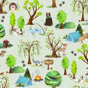 12" Big Bear Camp Adventures (honeydew) Kids Camping Forest Fabric, 12" repeat