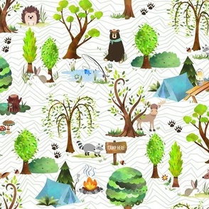 12" Big Bear Camp Adventures // Kids Camping Forest Fabric - 12" repeat