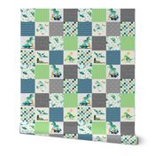 3" Dinosaur Quilt – Dino Cheater Quilt, Dinosaur Blanket,  Dinosaur Bedding, Boy Nursery Dinos, blue green teal