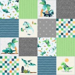 3" Dinosaur Quilt – Dino Cheater Quilt, Dinosaur Blanket,  Dinosaur Bedding, Boy Nursery Dinos, blue green teal