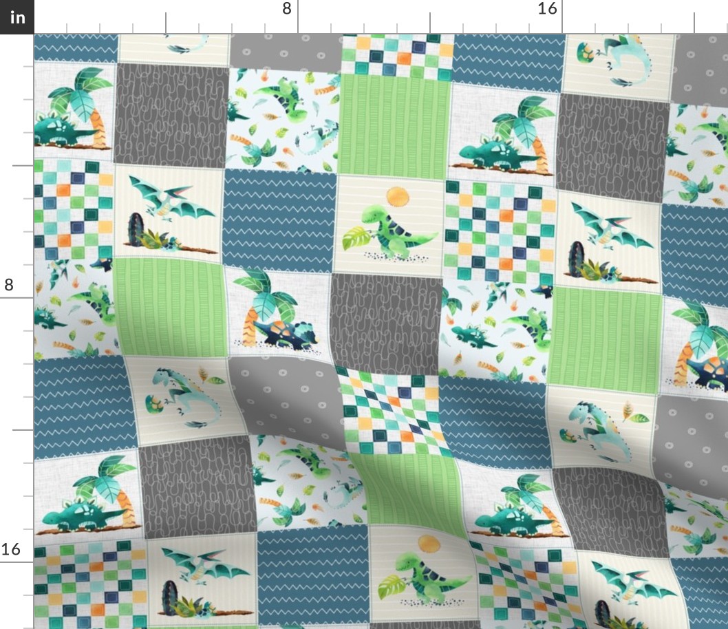 3" Dinosaur Quilt – Dino Cheater Quilt, Dinosaur Blanket,  Dinosaur Bedding, Boy Nursery Dinos, blue green teal