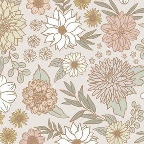 Dahlia Garden Dreams - Neutral, Medium Scale