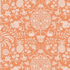 orange tree and palm garden damask on peach | medium