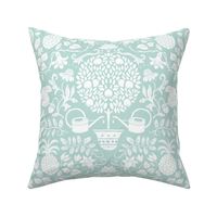 orange tree and palm garden damask white on mint | medium