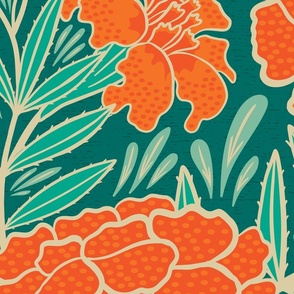 marigold bush garden- green and orange- jumbo scale
