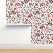 Indian Garden | Floral in indigo and red on cream | 24