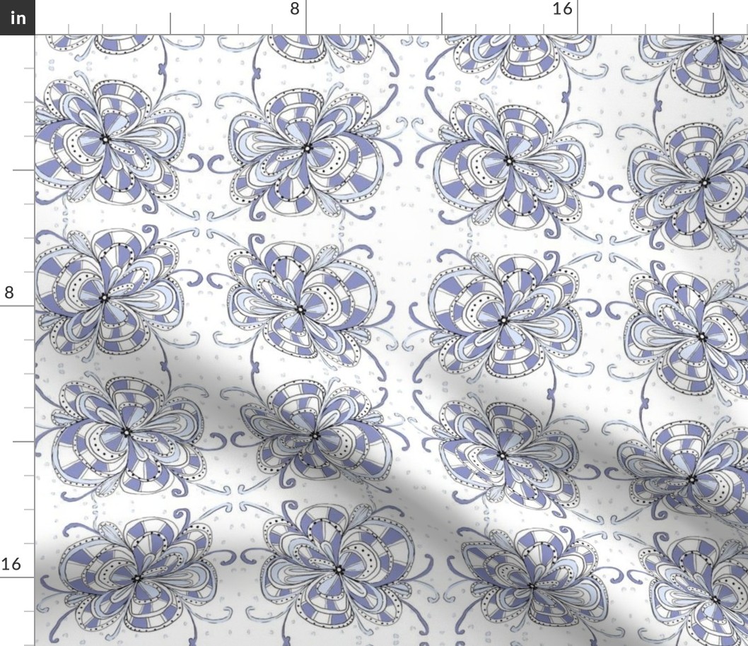 blue  snowflake bloom grid on white
