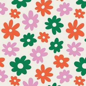 Daisy Flower Pattern (green/orange/pink/cream)