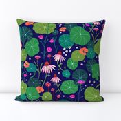 Bed of Nasturtiums on dark blue