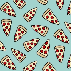 Hand Drawn Pepperoni Pizza Pattern (mint blue)