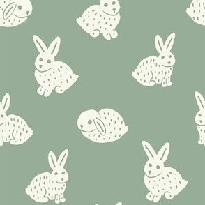 Hand Drawn Rabbit Pattern (ivory/sage green)