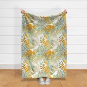 LARGE - Abstract Lush Tropical boho Garden 1. Mustard and Teal