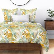 LARGE - Abstract Lush Tropical boho Garden 1. Mustard and Teal