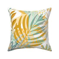 LARGE - Abstract Lush Tropical boho Garden 1. Mustard and Teal