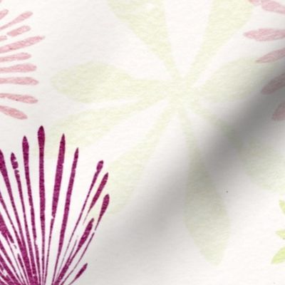 dandelions garden - abstract nature - pink dandelion and green leaf - spring botanical wallpaper