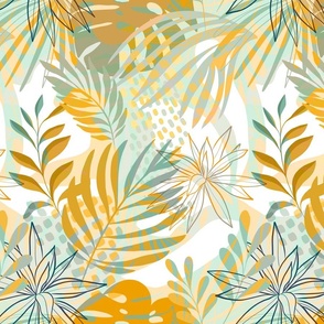 MEDIUM - Lush Tropical Garden 1. Mustard and Teal