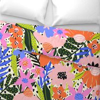 Garden Retreat L / Bright Modern Flowers / Vibrant Pink Red Blue Green Florals - Large