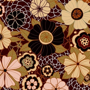 xl-Retro Flowers 1 - dense floral lace ornament in autumnal burnt sugar and dark caramel tones