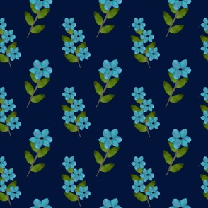 Blue watercolour flower pattern on navy
