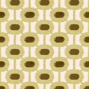 Sol Ikat- Boho Geometric- Garden Dreams- Cream Vanilla Olive Brown on Linen- Regular Scale