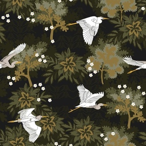 Herons over Jungle Black Large