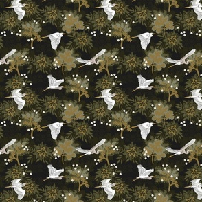 Herons over Jungle Black Medium